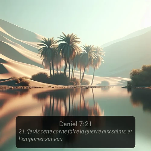 Segond Daniel  ; image nature: image avec le verset biblique :Je vis cette corne faire la guerre aux saints, et l&#039;emporter sur eux, ;  ; 7:21