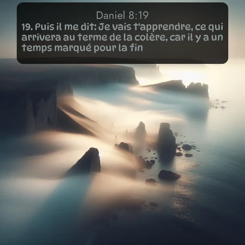 Segond Daniel  ; image nature: image avec le verset biblique :Puis il me dit: Je vais t&#039;apprendre, ce qui arrivera au terme de la colère, car il y a un temps marqué pour la fin. ;  ; 8:19