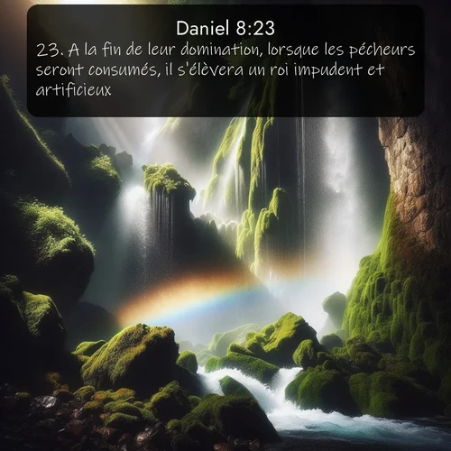 Segond Daniel  ; image nature: image avec le verset biblique :A la fin de leur domination, lorsque les pécheurs seront consumés, il s&#039;élèvera un roi impudent et artificieux. ;  ; 8:23