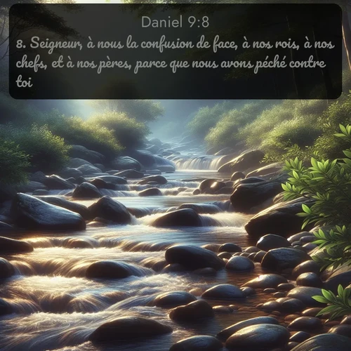Segond Daniel  ; image nature: image avec le verset biblique :Seigneur, à nous la confusion de face, à nos rois, à nos chefs, et à nos pères, parce que nous avons péché contre toi. ;  ; 9:8