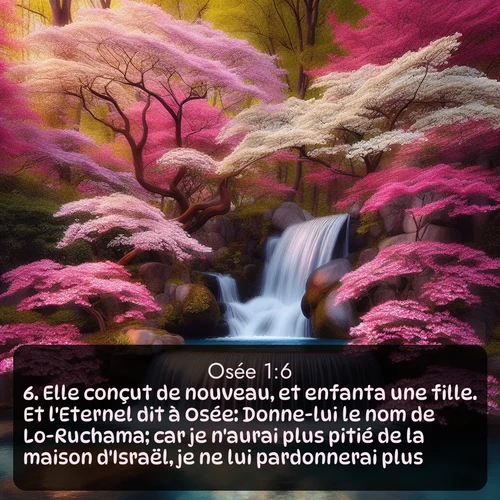 Segond Osée  ; image nature: image avec le verset biblique :Elle conçut de nouveau, et enfanta une fille. Et l&#039;Eternel dit à Osée: Donne-lui le nom de Lo-Ruchama; car je n&#039;aurai plus pitié de la maison d&#039;Israël, je ne lui pardonnerai plus. ;  ; 1:6