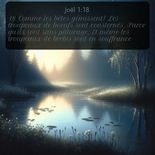 Segond Joël  ; image nature: image avec le verset biblique :Comme les bêtes gémissent! Les troupeaux de boeufs sont consternés, Parce qu&#039;ils sont sans pâturage; Et même les troupeaux de brebis sont en souffrance. ;  ; 1:18