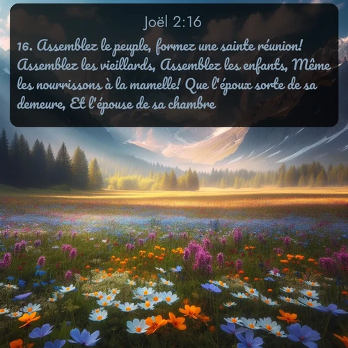Segond Joël  ; image nature: image avec le verset biblique :Assemblez le peuple, formez une sainte réunion! Assemblez les vieillards, Assemblez les enfants, Même les nourrissons à la mamelle! Que l&#039;époux sorte de sa demeure, Et l&#039;épouse de sa chambre! ;  ; 2:16