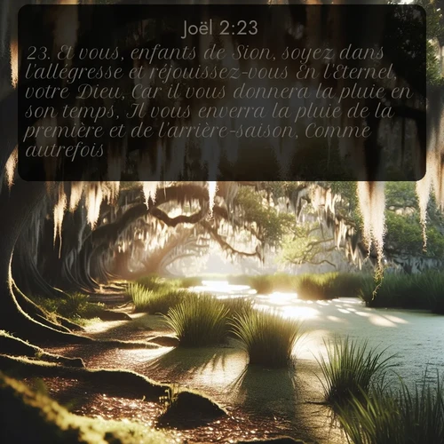 Segond Joël  ; image nature: image avec le verset biblique :Et vous, enfants de Sion, soyez dans l&#039;allégresse et réjouissez-vous En l&#039;Eternel, votre Dieu, Car il vous donnera la pluie en son temps, Il vous enverra la pluie de la première et de l&#039;arrière-saison, Comme autrefois. ;  ; 2:23