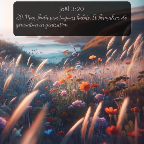 Segond Joël  ; image nature: image avec le verset biblique :Mais Juda sera toujours habité, Et Jérusalem, de génération en génération. ;  ; 3:20