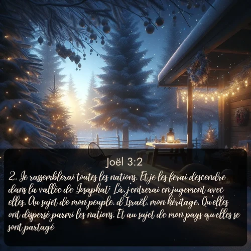 Segond Joël  ; image nature: image avec le verset biblique :Je rassemblerai toutes les nations, Et je les ferai descendre dans la vallée de Josaphat; Là, j&#039;entrerai en jugement avec elles, Au sujet de mon peuple, d&#039;Israël, mon héritage, Qu&#039;elles ont dispersé parmi les nations, Et au sujet de mon pays qu&#039;elles se sont partagé. ;  ; 3:2