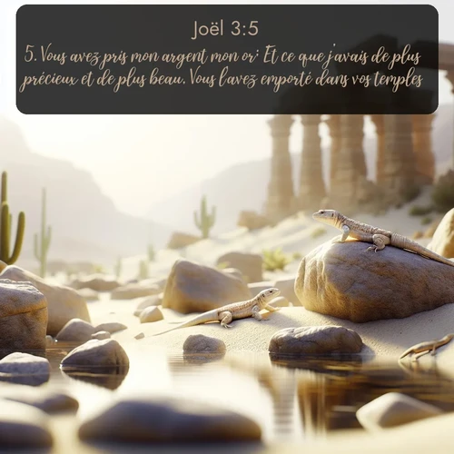 Segond Joël  ; image nature: image avec le verset biblique :Vous avez pris mon argent mon or; Et ce que j&#039;avais de plus précieux et de plus beau, Vous l&#039;avez emporté dans vos temples. ;  ; 3:5