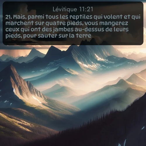 Segond Lévitique  ; image nature: image avec le verset biblique :Mais, parmi tous les reptiles qui volent et qui marchent sur quatre pieds, vous mangerez ceux qui ont des jambes au-dessus de leurs pieds, pour sauter sur la terre. ;  ; 11:21
