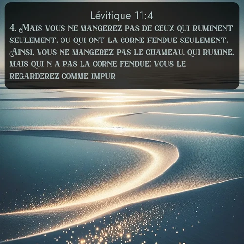 Segond Lévitique  ; image nature: image avec le verset biblique :Mais vous ne mangerez pas de ceux qui ruminent seulement, ou qui ont la corne fendue seulement. Ainsi, vous ne mangerez pas le chameau, qui rumine, mais qui n&#039;a pas la corne fendue: vous le regarderez comme impur. ;  ; 11:4