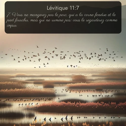 Segond Lévitique  ; image nature: image avec le verset biblique :Vous ne mangerez pas le porc, qui a la corne fendue et le pied fourchu, mais qui ne rumine pas: vous le regarderez comme impur. ;  ; 11:7