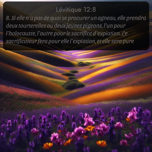 Segond Lévitique  ; image nature: image avec le verset biblique :Si elle n&#039;a pas de quoi se procurer un agneau, elle prendra deux tourterelles ou deux jeunes pigeons, l&#039;un pour l&#039;holocauste, l&#039;autre pour le sacrifice d&#039;expiation. Le sacrificateur fera pour elle l&#039;expiation, et elle sera pure. ;  ; 12:8