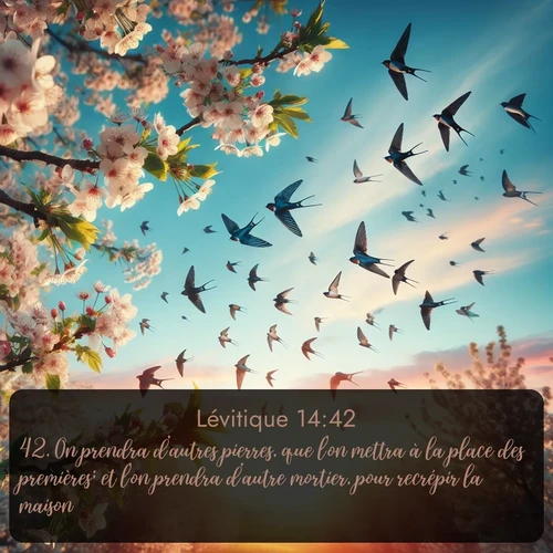 Segond Lévitique  ; image nature: image avec le verset biblique :On prendra d&#039;autres pierres, que l&#039;on mettra à la place des premières; et l&#039;on prendra d&#039;autre mortier, pour recrépir la maison. ;  ; 14:42
