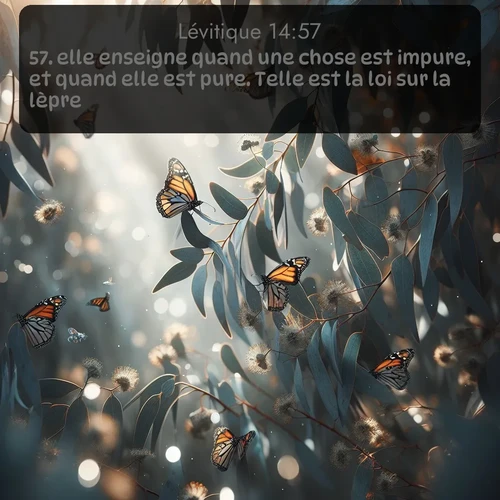 Segond Lévitique  ; image nature: image avec le verset biblique :elle enseigne quand une chose est impure, et quand elle est pure. Telle est la loi sur la lèpre. ;  ; 14:57