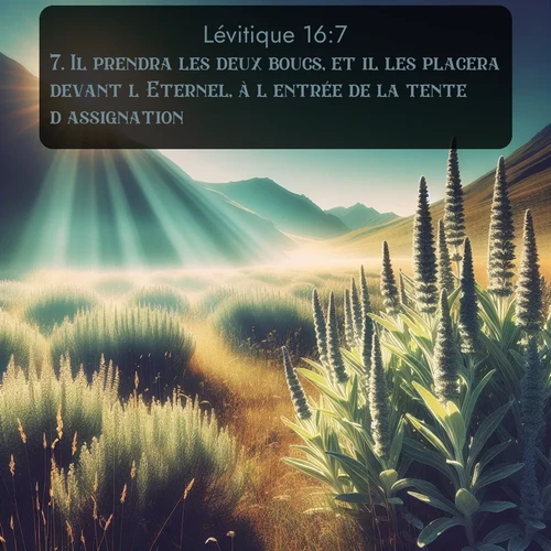 Segond Lévitique  ; image nature: image avec le verset biblique :Il prendra les deux boucs, et il les placera devant l&#039;Eternel, à l&#039;entrée de la tente d&#039;assignation. ;  ; 16:7
