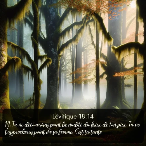 Segond Lévitique  ; image nature: image avec le verset biblique :Tu ne découvriras point la nudité du frère de ton père. Tu ne t&#039;approcheras point de sa femme. C&#039;est ta tante. ;  ; 18:14