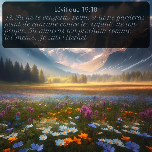 Segond Lévitique  ; image nature: image avec le verset biblique :Tu ne te vengeras point, et tu ne garderas point de rancune contre les enfants de ton peuple. Tu aimeras ton prochain comme toi-même. Je suis l&#039;Eternel. ;  ; 19:18