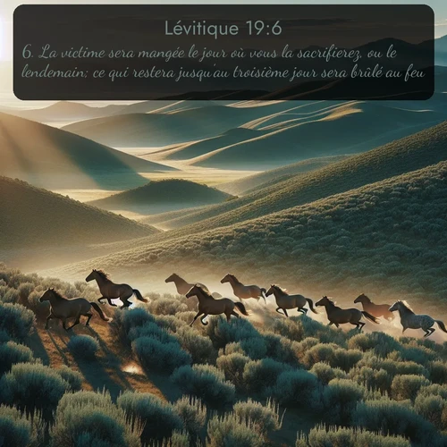 Segond Lévitique  ; image nature: image avec le verset biblique :La victime sera mangée le jour où vous la sacrifierez, ou le lendemain; ce qui restera jusqu&#039;au troisième jour sera brûlé au feu. ;  ; 19:6