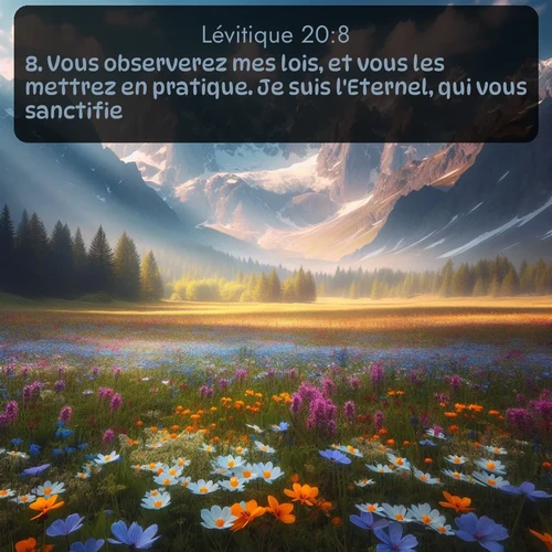 Segond Lévitique  ; image nature: image avec le verset biblique :Vous observerez mes lois, et vous les mettrez en pratique. Je suis l&#039;Eternel, qui vous sanctifie. ;  ; 20:8