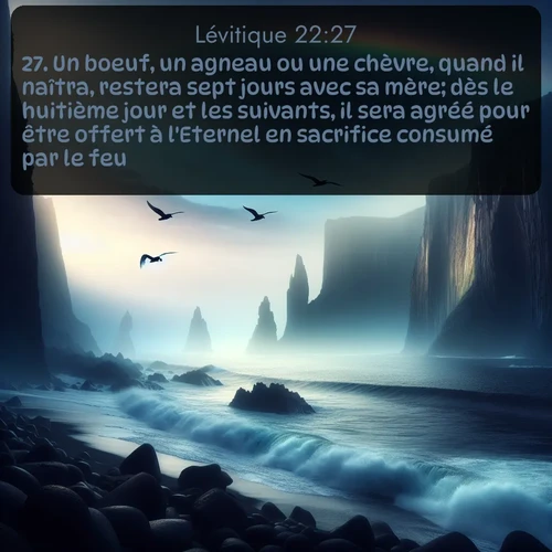 Segond Lévitique  ; image nature: image avec le verset biblique :Un boeuf, un agneau ou une chèvre, quand il naîtra, restera sept jours avec sa mère; dès le huitième jour et les suivants, il sera agréé pour être offert à l&#039;Eternel en sacrifice consumé par le feu. ;  ; 22:27