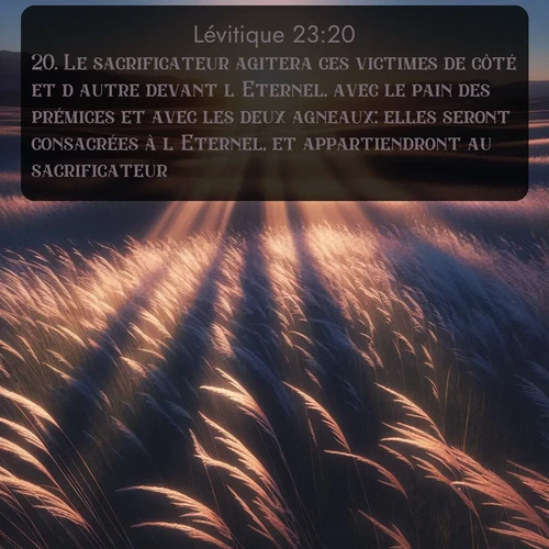Segond Lévitique  ; image nature: image avec le verset biblique :Le sacrificateur agitera ces victimes de côté et d&#039;autre devant l&#039;Eternel, avec le pain des prémices et avec les deux agneaux: elles seront consacrées à l&#039;Eternel, et appartiendront au sacrificateur. ;  ; 23:20