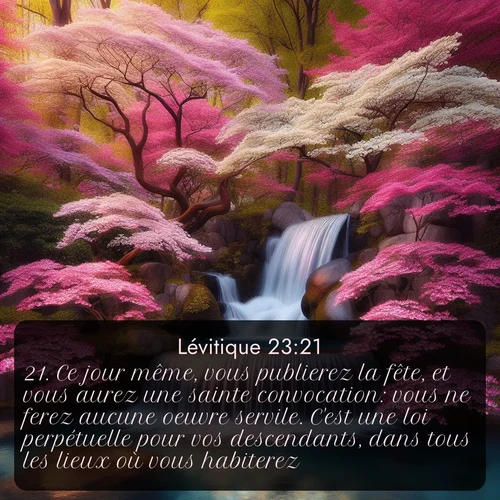 Segond Lévitique  ; image nature: image avec le verset biblique :Ce jour même, vous publierez la fête, et vous aurez une sainte convocation: vous ne ferez aucune oeuvre servile. C&#039;est une loi perpétuelle pour vos descendants, dans tous les lieux où vous habiterez. ;  ; 23:21