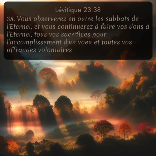 Segond Lévitique  ; image nature: image avec le verset biblique :Vous observerez en outre les sabbats de l&#039;Eternel, et vous continuerez à faire vos dons à l&#039;Eternel, tous vos sacrifices pour l&#039;accomplissement d&#039;un voeu et toutes vos offrandes volontaires. ;  ; 23:38