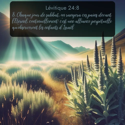 Segond Lévitique  ; image nature: image avec le verset biblique :Chaque jour de sabbat, on rangera ces pains devant l&#039;Eternel, continuellement: c&#039;est une alliance perpétuelle qu&#039;observeront les enfants d&#039;Israël. ;  ; 24:8