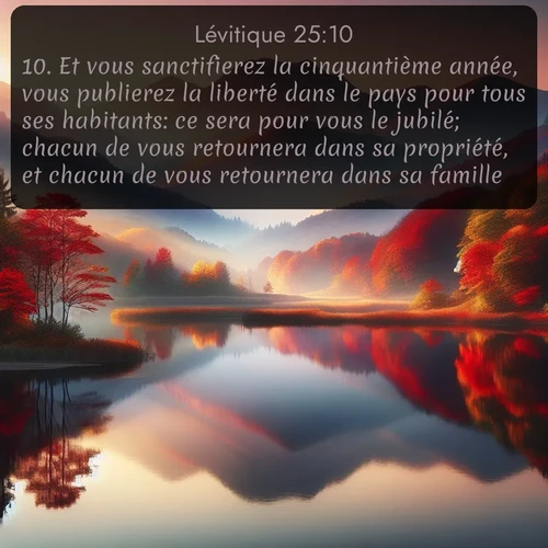 Segond Lévitique  ; image nature: image avec le verset biblique :Et vous sanctifierez la cinquantième année, vous publierez la liberté dans le pays pour tous ses habitants: ce sera pour vous le jubilé; chacun de vous retournera dans sa propriété, et chacun de vous retournera dans sa famille. ;  ; 25:10