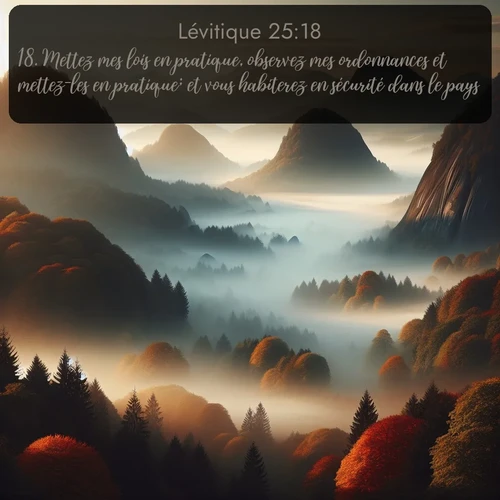 Segond Lévitique  ; image nature: image avec le verset biblique :Mettez mes lois en pratique, observez mes ordonnances et mettez-les en pratique; et vous habiterez en sécurité dans le pays. ;  ; 25:18