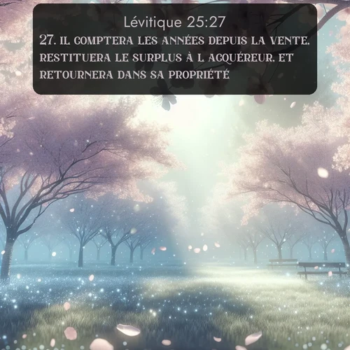 Segond Lévitique  ; image nature: image avec le verset biblique :il comptera les années depuis la vente, restituera le surplus à l&#039;acquéreur, et retournera dans sa propriété. ;  ; 25:27