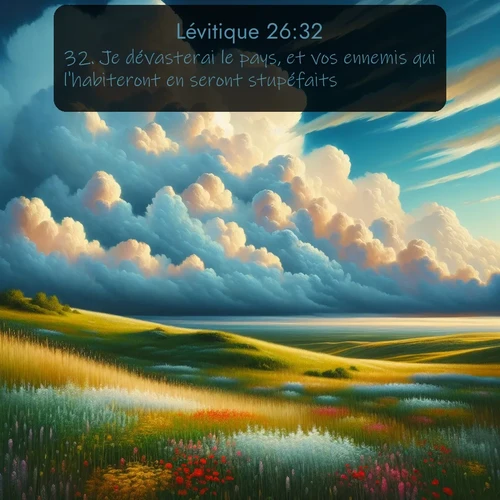 Segond Lévitique  ; image nature: image avec le verset biblique :Je dévasterai le pays, et vos ennemis qui l&#039;habiteront en seront stupéfaits. ;  ; 26:32