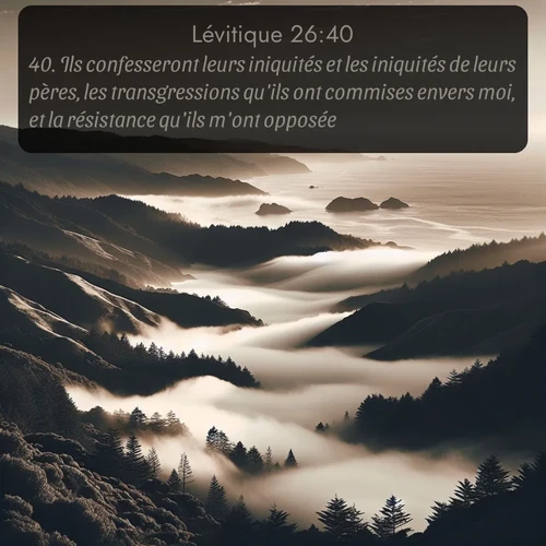 Segond Lévitique  ; image nature: image avec le verset biblique :Ils confesseront leurs iniquités et les iniquités de leurs pères, les transgressions qu&#039;ils ont commises envers moi, et la résistance qu&#039;ils m&#039;ont opposée, ;  ; 26:40