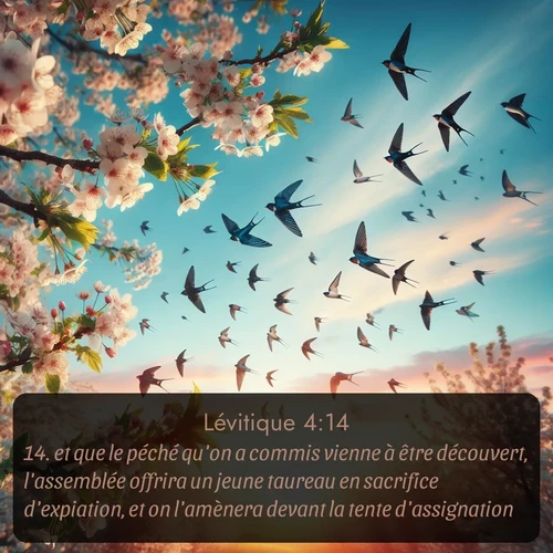 Segond Lévitique  ; image nature: image avec le verset biblique :et que le péché qu&#039;on a commis vienne à être découvert, l&#039;assemblée offrira un jeune taureau en sacrifice d&#039;expiation, et on l&#039;amènera devant la tente d&#039;assignation. ;  ; 4:14