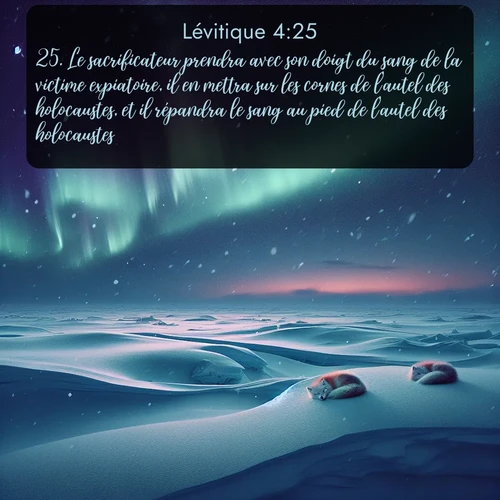 Segond Lévitique  ; image nature: image avec le verset biblique :Le sacrificateur prendra avec son doigt du sang de la victime expiatoire, il en mettra sur les cornes de l&#039;autel des holocaustes, et il répandra le sang au pied de l&#039;autel des holocaustes. ;  ; 4:25