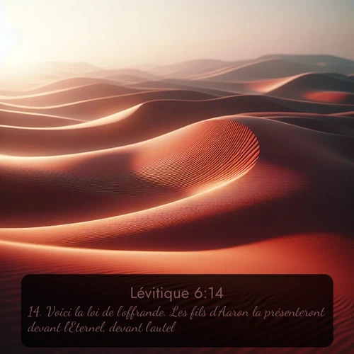 Segond Lévitique  ; image nature: image avec le verset biblique :Voici la loi de l&#039;offrande. Les fils d&#039;Aaron la présenteront devant l&#039;Eternel, devant l&#039;autel. ;  ; 6:14