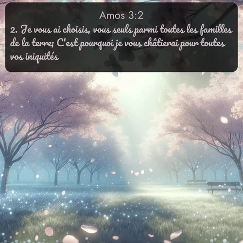 Segond Amos  ; image nature: image avec le verset biblique :Je vous ai choisis, vous seuls parmi toutes les familles de la terre; C&#039;est pourquoi je vous châtierai pour toutes vos iniquités. ;  ; 3:2