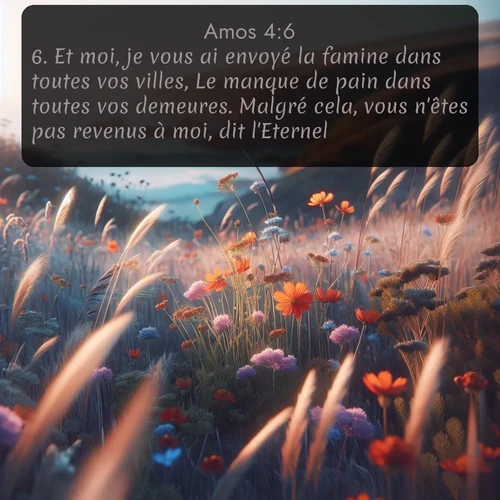 Segond Amos  ; image nature: image avec le verset biblique :Et moi, je vous ai envoyé la famine dans toutes vos villes, Le manque de pain dans toutes vos demeures. Malgré cela, vous n&#039;êtes pas revenus à moi, dit l&#039;Eternel. ;  ; 4:6