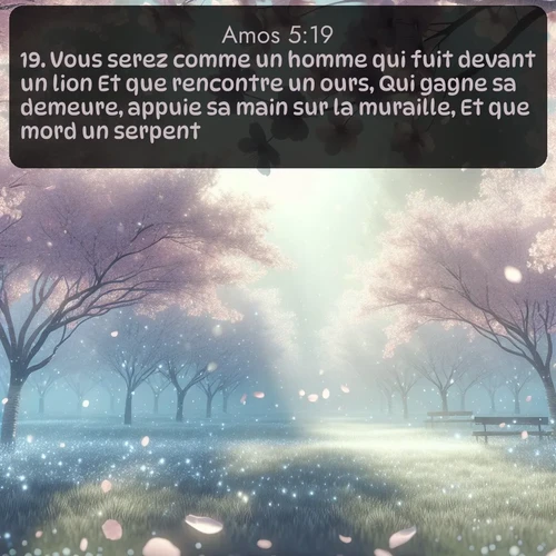 Segond Amos  ; image nature: image avec le verset biblique :Vous serez comme un homme qui fuit devant un lion Et que rencontre un ours, Qui gagne sa demeure, appuie sa main sur la muraille, Et que mord un serpent. ;  ; 5:19