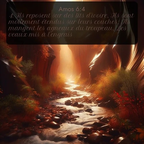Segond Amos  ; image nature: image avec le verset biblique :Ils reposent sur des lits d&#039;ivoire, Ils sont mollement étendus sur leurs couches; Ils mangent les agneaux du troupeau, Les veaux mis à l&#039;engrais. ;  ; 6:4