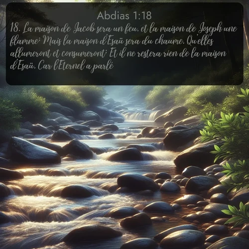 Segond Abdias  ; image nature: image avec le verset biblique :La maison de Jacob sera un feu, et la maison de Joseph une flamme; Mais la maison d&#039;Esaü sera du chaume, Qu&#039;elles allumeront et consumeront; Et il ne restera rien de la maison d&#039;Esaü, Car l&#039;Eternel a parlé. ;  ; 1:18