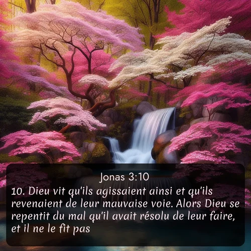 Segond Jonas  ; image nature: image avec le verset biblique :Dieu vit qu&#039;ils agissaient ainsi et qu&#039;ils revenaient de leur mauvaise voie. Alors Dieu se repentit du mal qu&#039;il avait résolu de leur faire, et il ne le fit pas. ;  ; 3:10