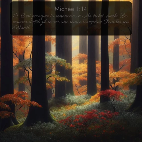 Segond Michée  ; image nature: image avec le verset biblique :C&#039;est pourquoi tu renonceras à Moréschet-Gath; Les maisons d&#039;Aczib seront une source trompeuse Pour les rois d&#039;Israël. ;  ; 1:14