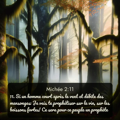 Segond Michée  ; image nature: image avec le verset biblique :Si un homme court après le vent et débite des mensonges: Je vais te prophétiser sur le vin, sur les boissons fortes! Ce sera pour ce peuple un prophète. ;  ; 2:11