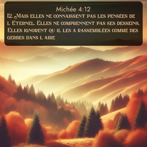 Segond Michée  ; image nature: image avec le verset biblique :Mais elles ne connaissent pas les pensées de l&#039;Eternel, Elles ne comprennent pas ses desseins, Elles ignorent qu&#039;il les a rassemblées comme des gerbes dans l&#039;aire. ;  ; 4:12