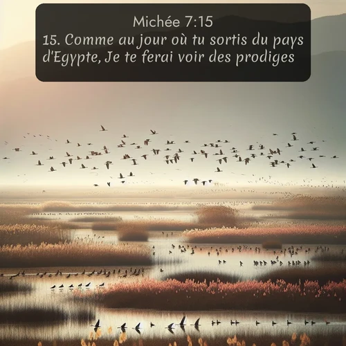 Segond Michée  ; image nature: image avec le verset biblique :Comme au jour où tu sortis du pays d&#039;Egypte, Je te ferai voir des prodiges. - ;  ; 7:15