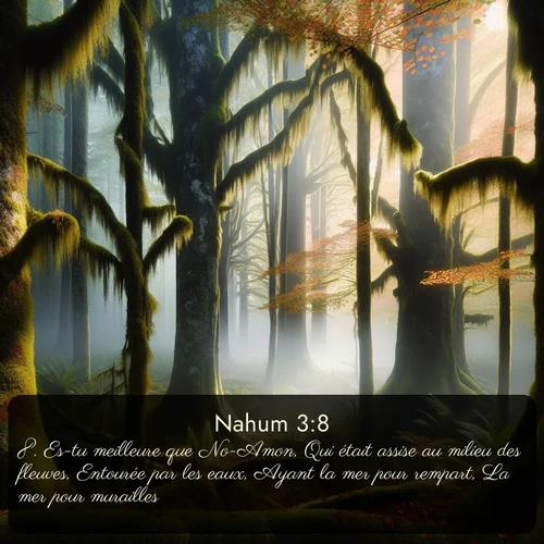 Segond Nahum  ; image nature: image avec le verset biblique :Es-tu meilleure que No-Amon, Qui était assise au milieu des fleuves, Entourée par les eaux, Ayant la mer pour rempart, La mer pour murailles? ;  ; 3:8
