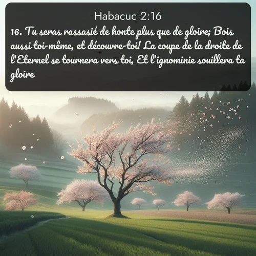 Segond Habacuc  ; image nature: image avec le verset biblique :Tu seras rassasié de honte plus que de gloire; Bois aussi toi-même, et découvre-toi! La coupe de la droite de l&#039;Eternel se tournera vers toi, Et l&#039;ignominie souillera ta gloire. ;  ; 2:16