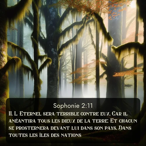 Segond Sophonie  ; image nature: image avec le verset biblique :L&#039;Eternel sera terrible contre eux, Car il anéantira tous les dieux de la terre; Et chacun se prosternera devant lui dans son pays, Dans toutes les îles des nations. ;  ; 2:11