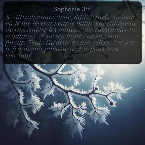 Segond Sophonie  ; image nature: image avec le verset biblique :Attendez-moi donc, dit l&#039;Eternel, Au jour où je me lèverai pour le butin, Car j&#039;ai résolu de rassembler les nations, De rassembler les royaumes, Pour répandre sur eux ma fureur, Toute l&#039;ardeur de ma colère; Car par le feu de ma jalousie tout le pays sera consumé. ;  ; 3:8