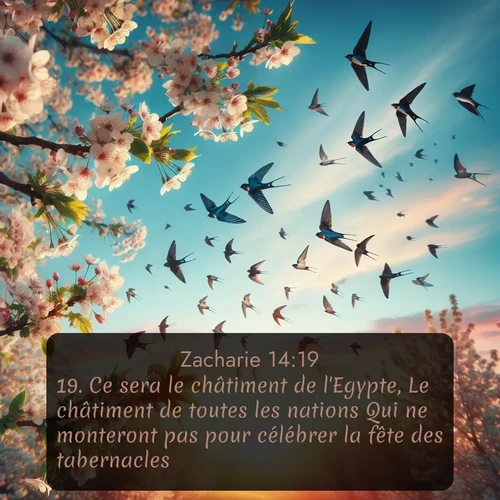 Segond Zacharie  ; image nature: image avec le verset biblique :Ce sera le châtiment de l&#039;Egypte, Le châtiment de toutes les nations Qui ne monteront pas pour célébrer la fête des tabernacles. ;  ; 14:19